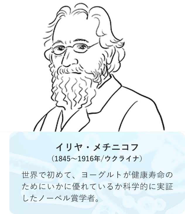 イリヤ・メチニコフ （1845～1916年/ウクライナ） 世界で初めて、ヨーグルトが健康寿命のためにいかに優れているか科学的に実証したノーベル賞学者。