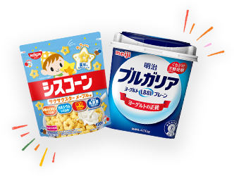 シスコーン サクサクスター メープル味と明治ブルガリアヨーグルト
