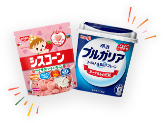 シスコーン サクサクハート いちご味と明治ブルガリアヨーグルト