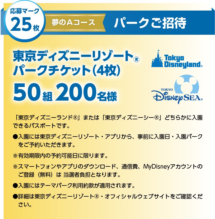 応募マーク25枚　夢のAコース　パークご招待